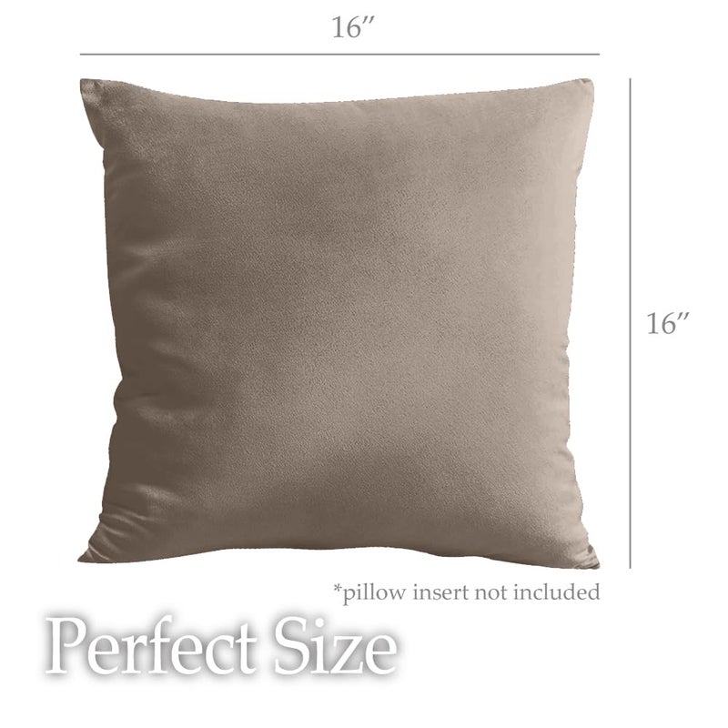 lalaLOOM Velvet Throw Pillow Covers  Set of 2 Decorative Square Pillows Home Decor  Soft Accent Cases  Silky Machine Washable Pillowcases for Sofa  Couch  Bedroom  Living Room  16x16  Taupe - Image 5
